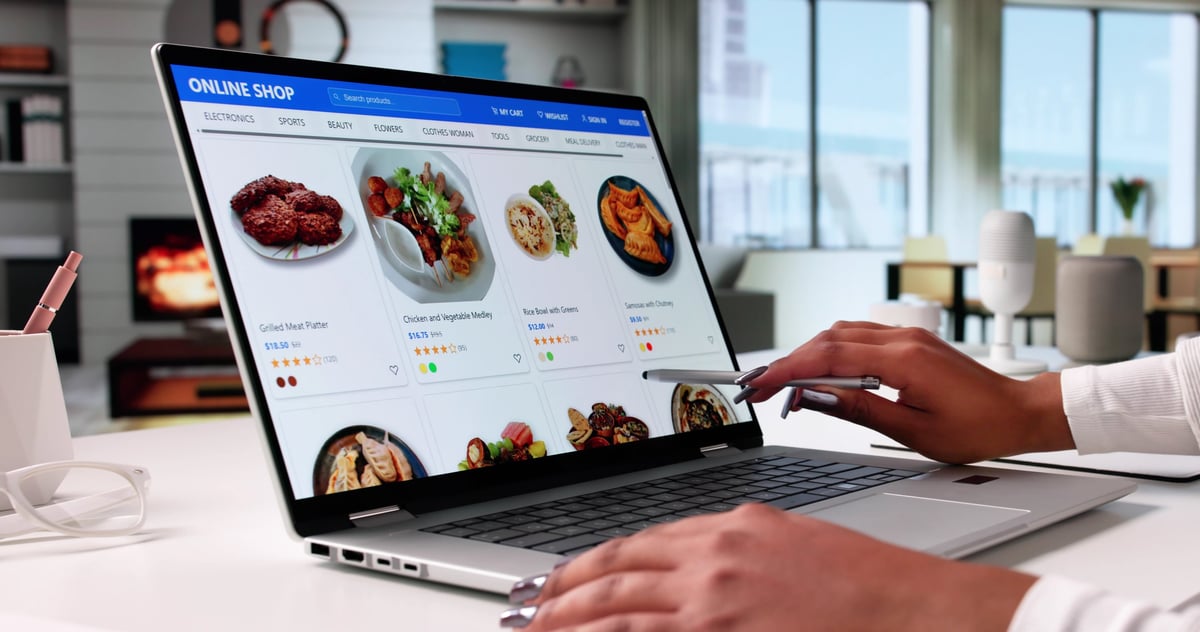 Woman ordering food online via restaurant website